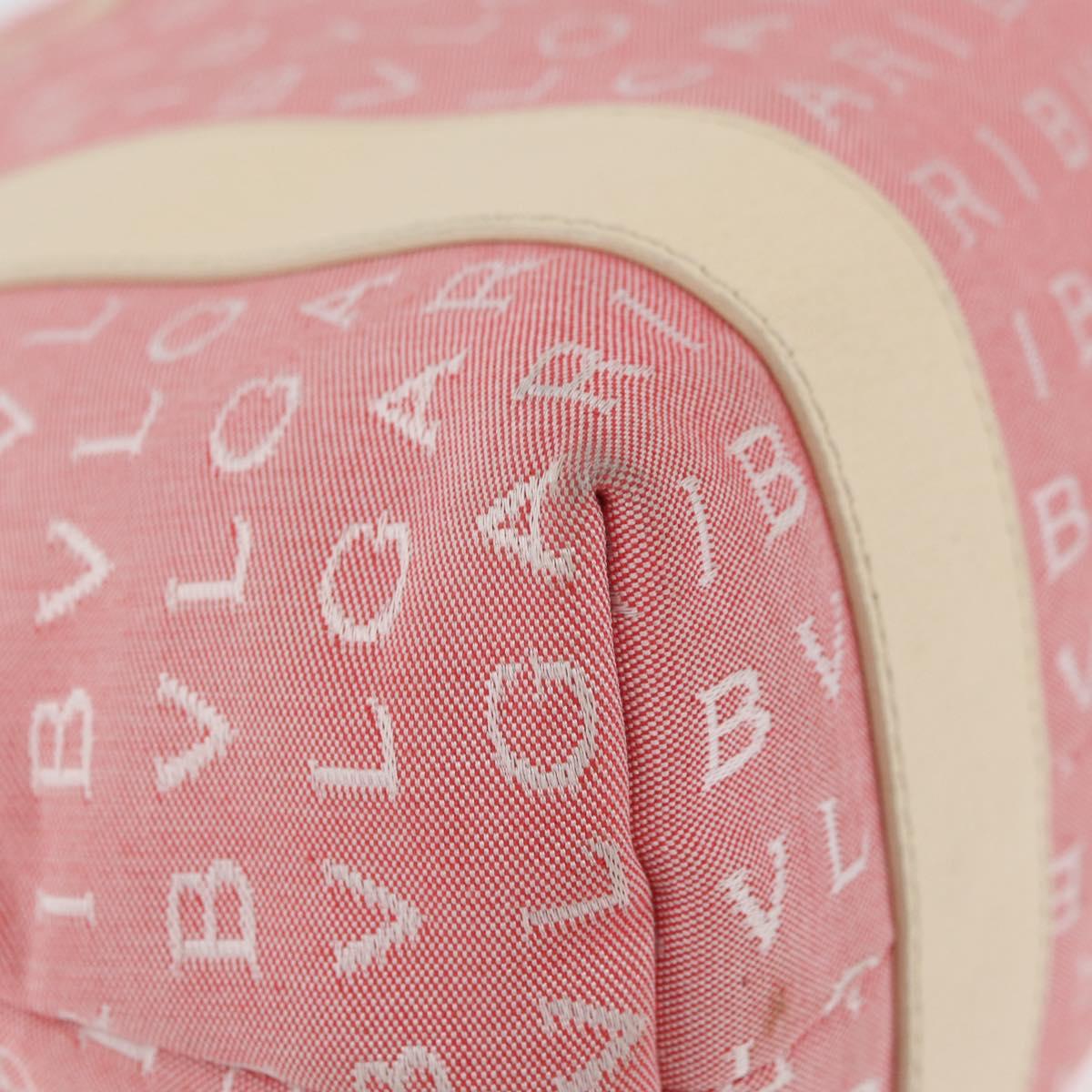 BVLGARI Logo Mania Hand Bag Canvas Pink Silver Auth 178503A