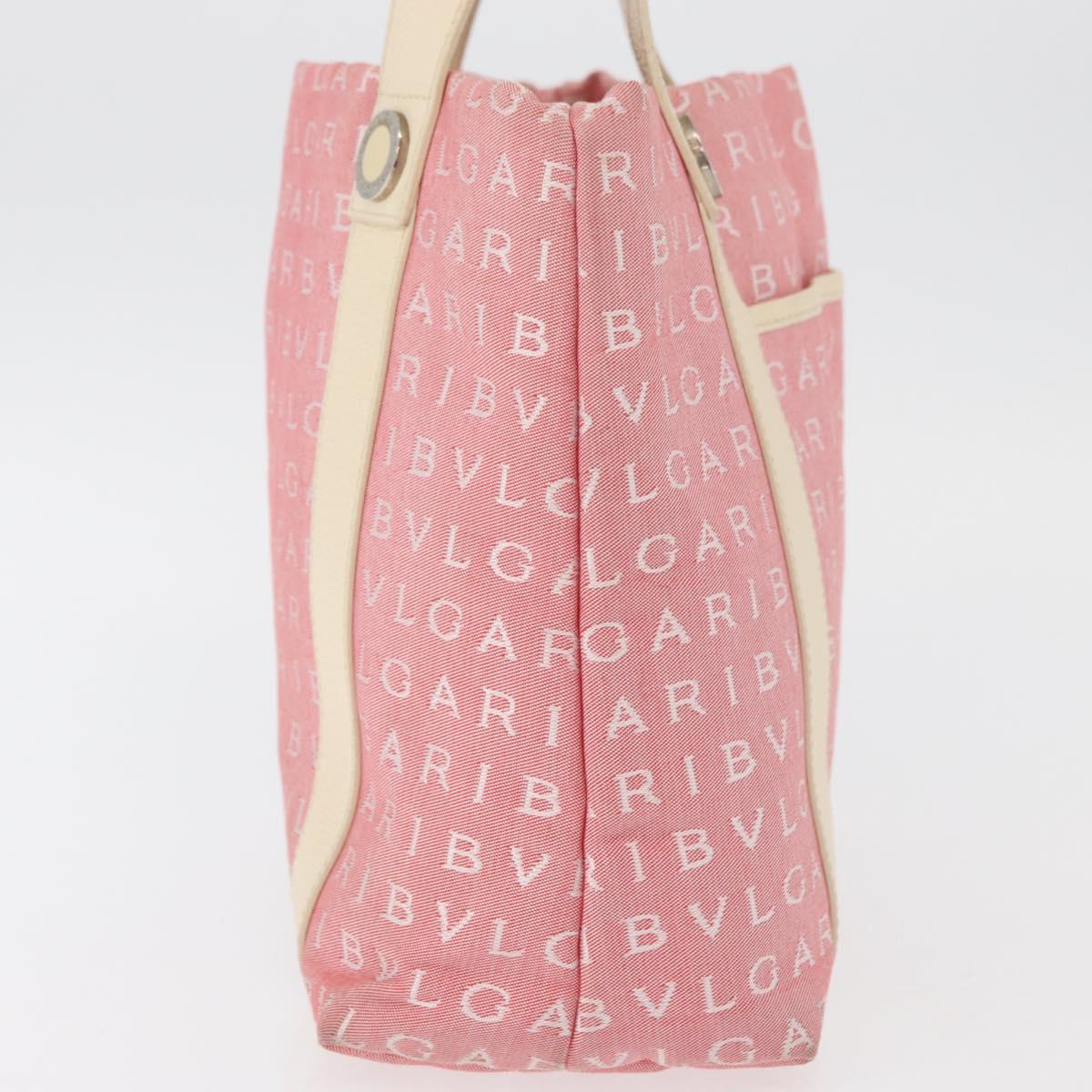 BVLGARI Logo Mania Hand Bag Canvas Pink Silver Auth 178503A