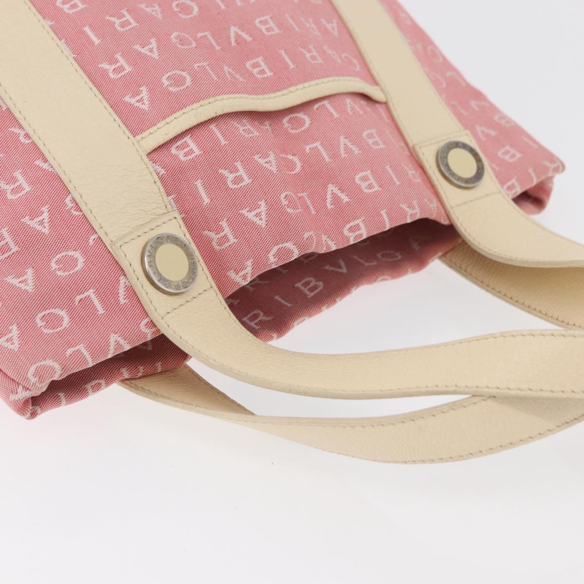 BVLGARI Logo Mania Hand Bag Canvas Pink Silver Auth 178503A
