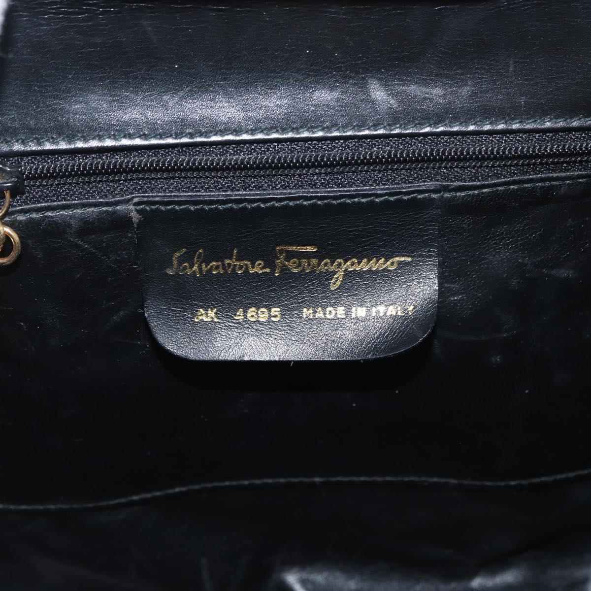 Salvatore Ferragamo Gancini Hand Bag Leather 2way Black Gold Auth 178504