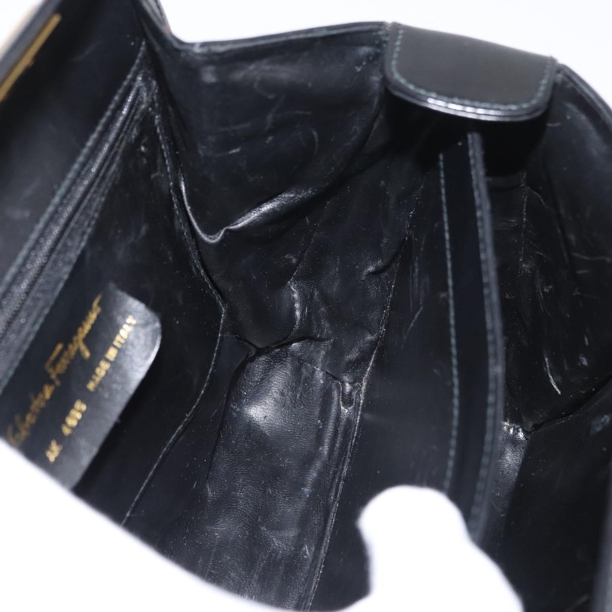 Salvatore Ferragamo Gancini Hand Bag Leather 2way Black Gold Auth 178504