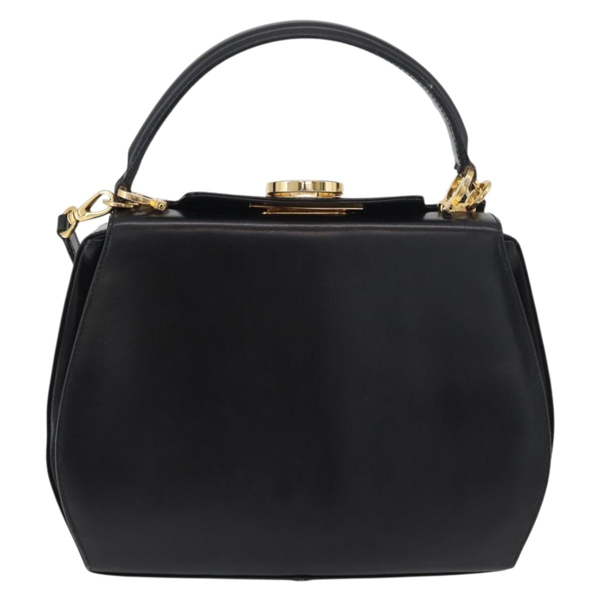 Salvatore Ferragamo Gancini Hand Bag Leather 2way Black Gold Auth 178504
