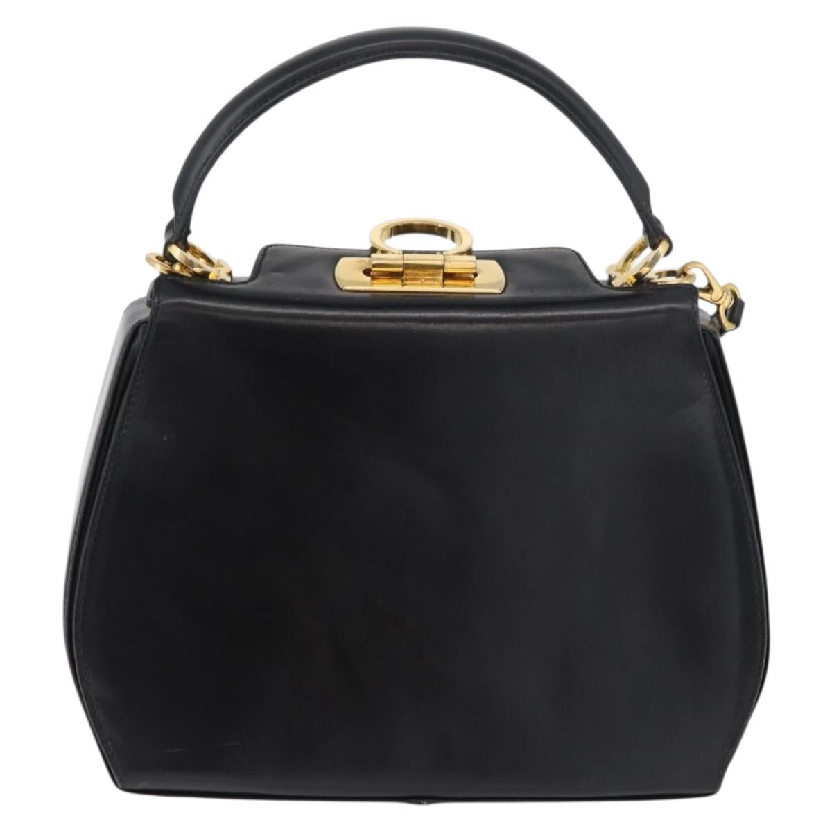 Salvatore Ferragamo Gancini Hand Bag Leather 2way Black Gold Auth 178504