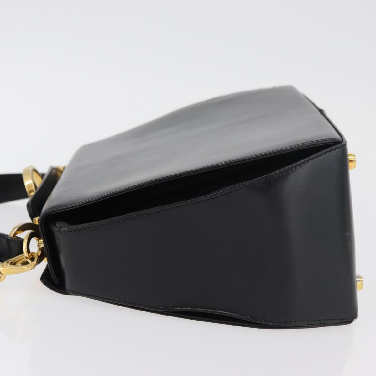 Salvatore Ferragamo Gancini Hand Bag Leather 2way Black Gold Auth 178504