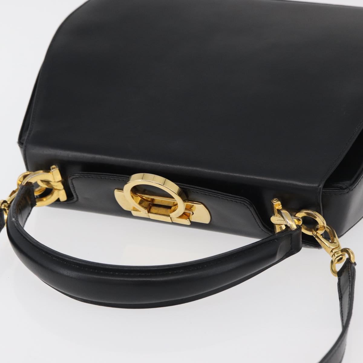 Salvatore Ferragamo Gancini Hand Bag Leather 2way Black Gold Auth 178504