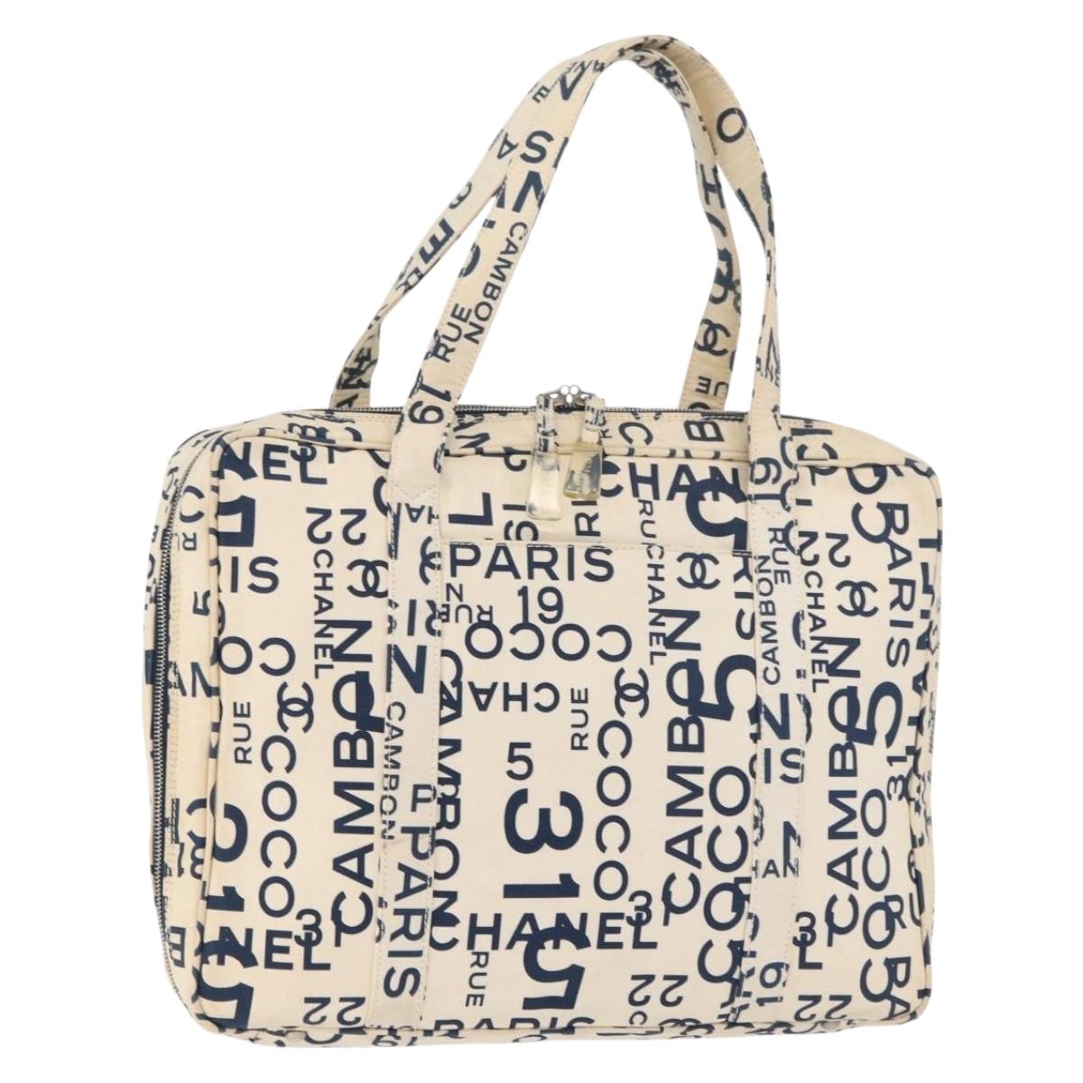 CHANEL By Sea Line Tote Bag Canvas White Silver CC Auth 178508