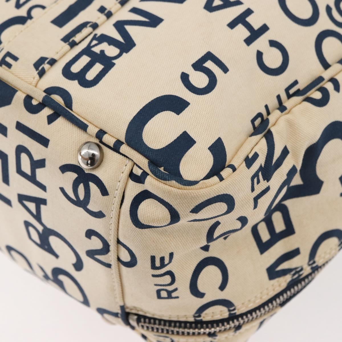 CHANEL By Sea Line Tote Bag Canvas White Silver CC Auth 178508