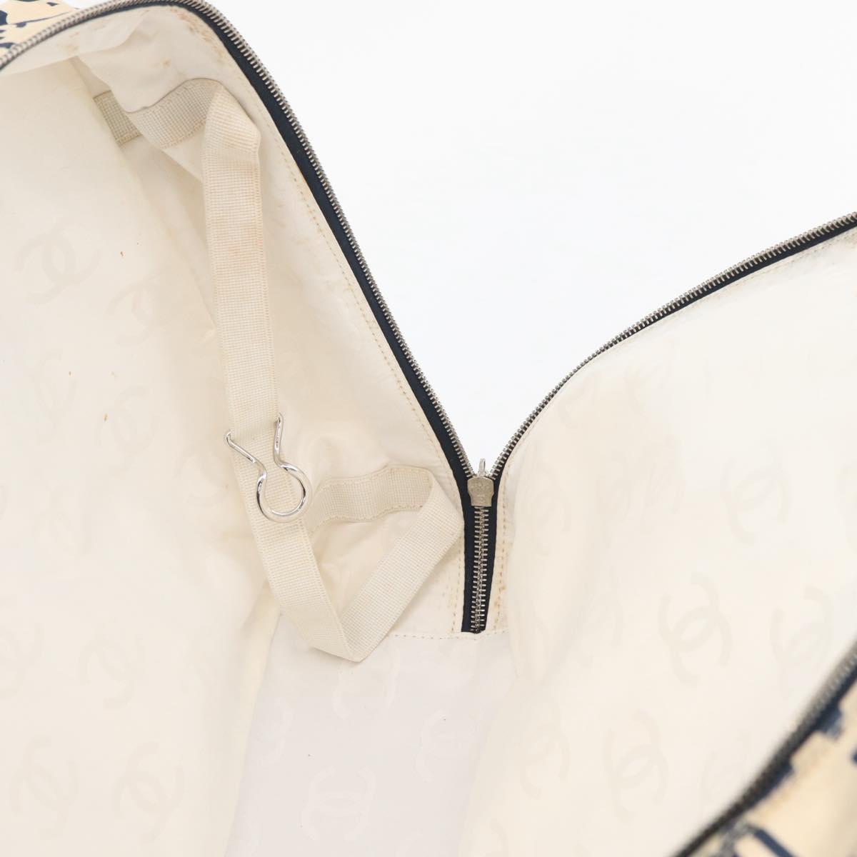 CHANEL By Sea Line Tote Bag Canvas White Silver CC Auth 178508