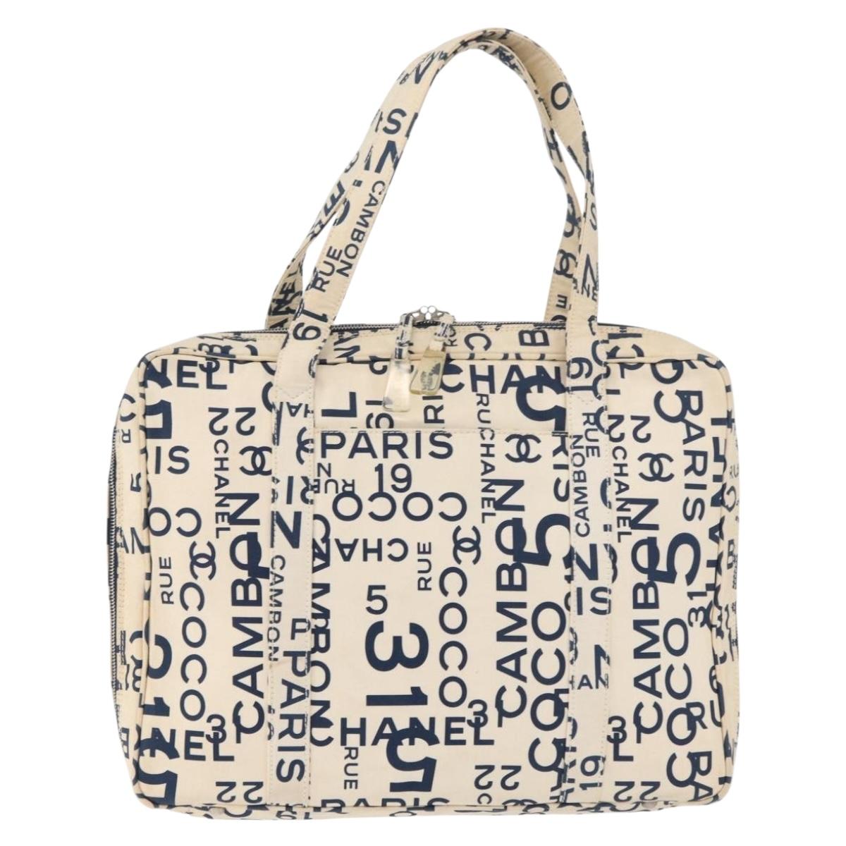 CHANEL By Sea Line Tote Bag Canvas White Silver CC Auth 178508