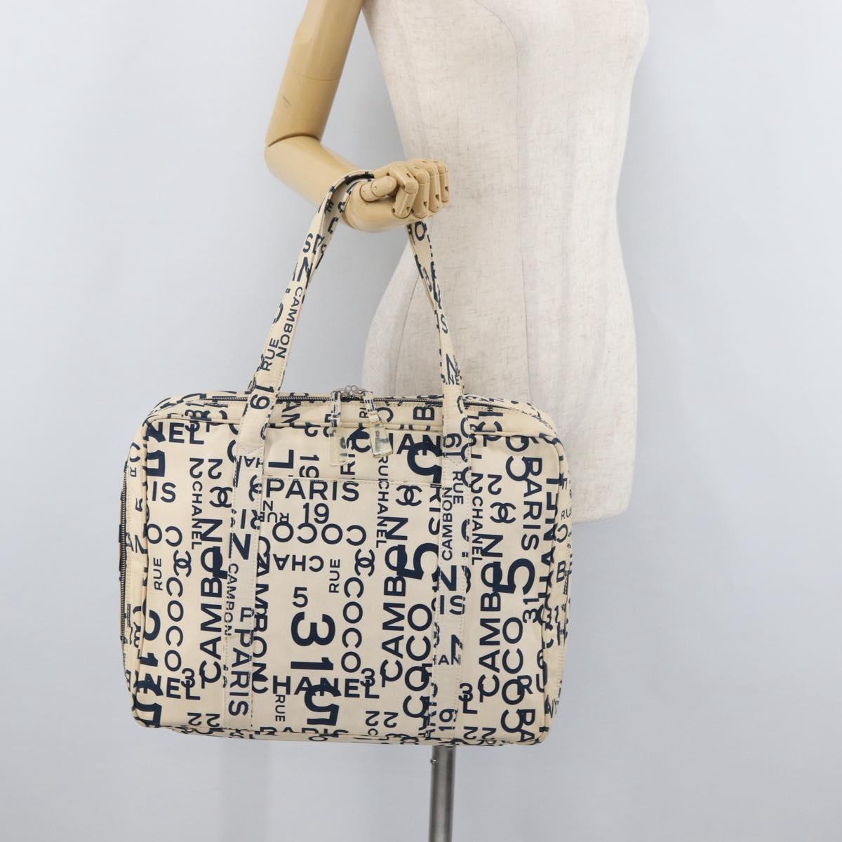CHANEL By Sea Line Tote Bag Canvas White Silver CC Auth 178508