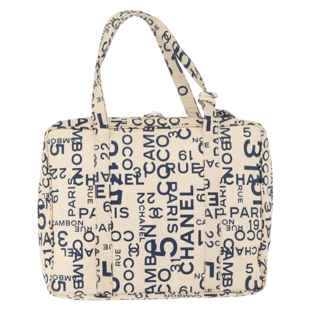 CHANEL By Sea Line Tote Bag Canvas White Silver CC Auth 178508