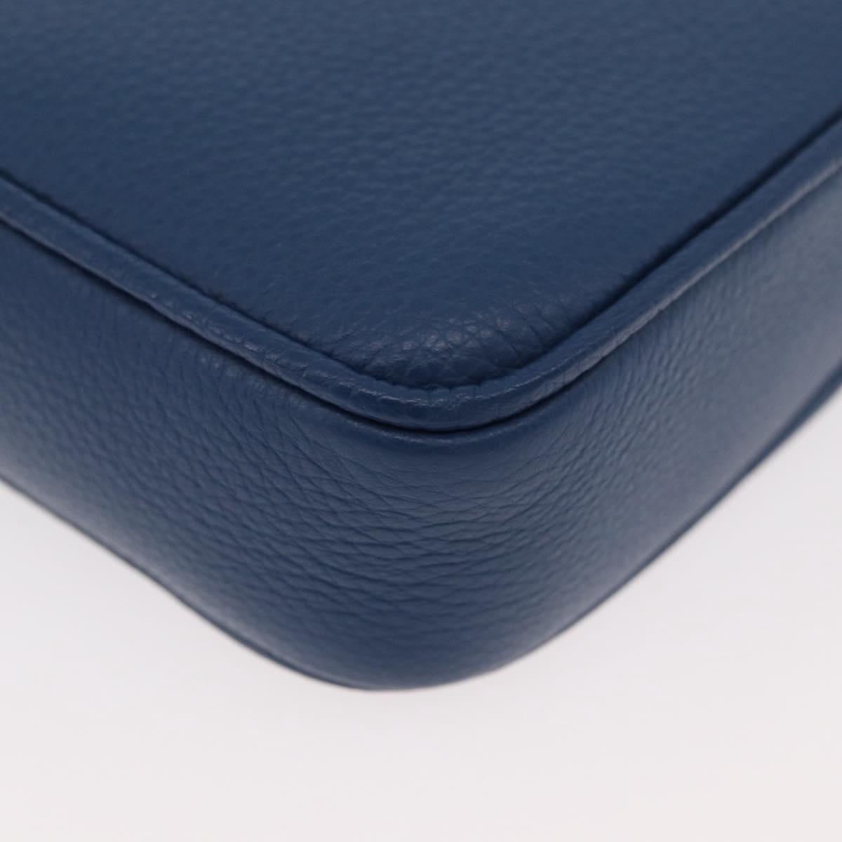 VERSACE Shoulder Bag Leather Blue Gold Auth 178510A