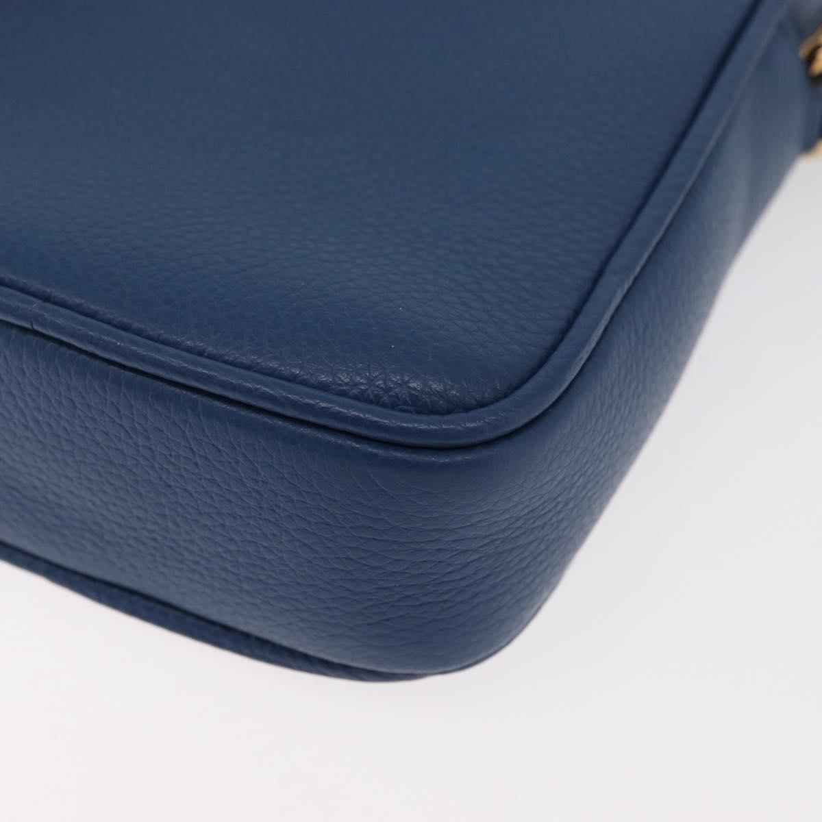 VERSACE Shoulder Bag Leather Blue Gold Auth 178510A