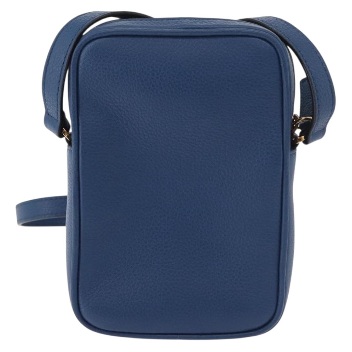 VERSACE Shoulder Bag Leather Blue Gold Auth 178510A