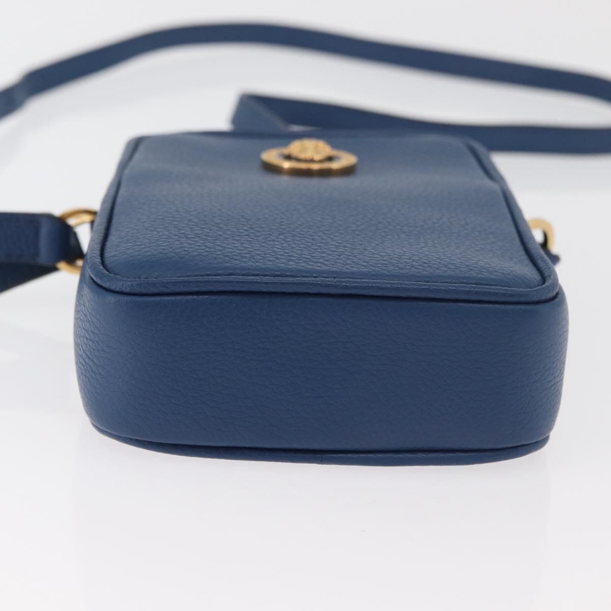 VERSACE Shoulder Bag Leather Blue Gold Auth 178510A