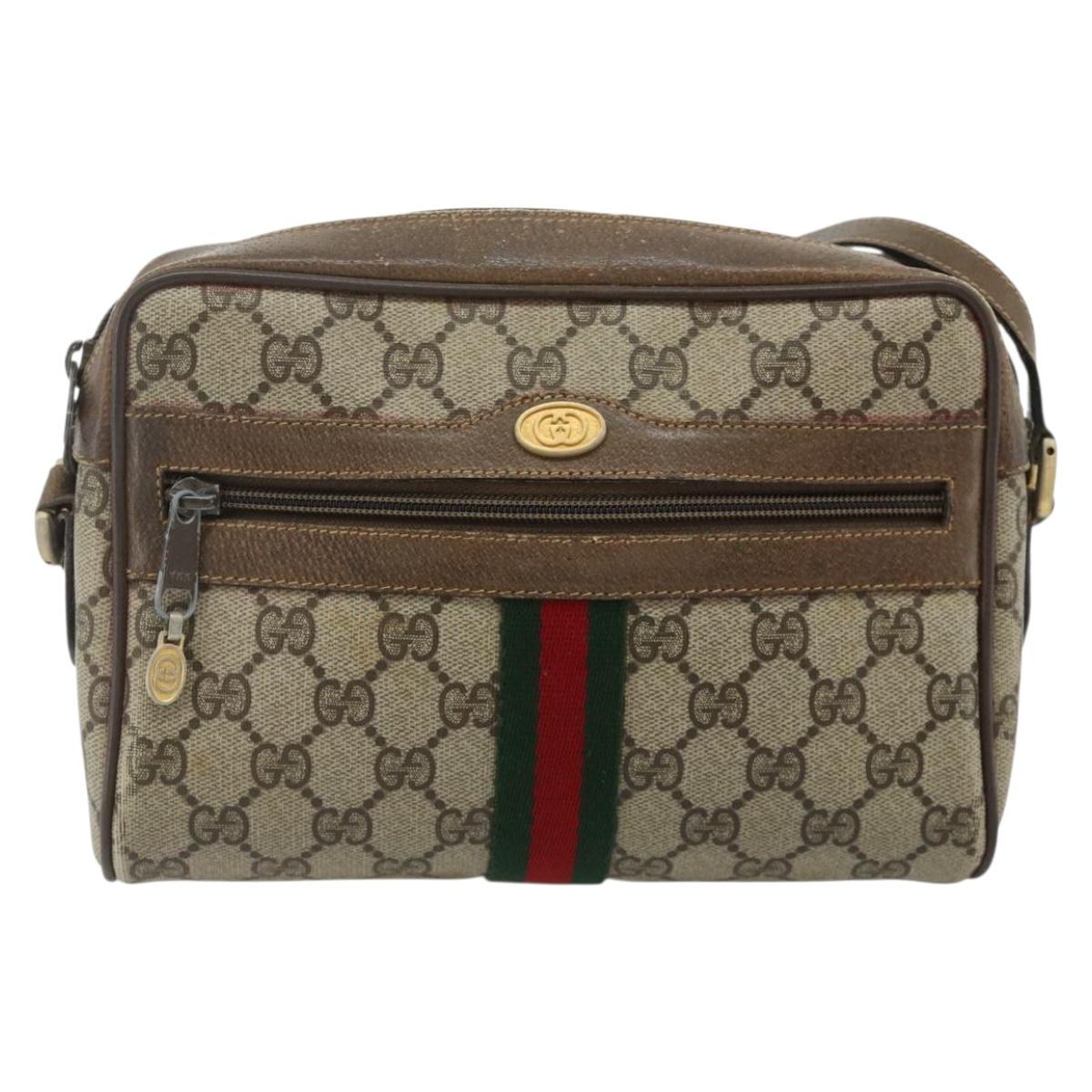 GUCCI GG Supreme Web Sherry Line Bag PVC Beige Gold 904 02 004 Auth 178513