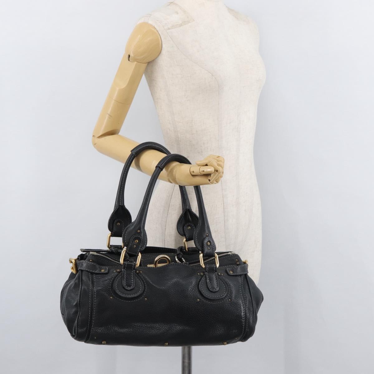 Chloe Paddington Hand Bag Leather Black Silver gold Auth 178515A