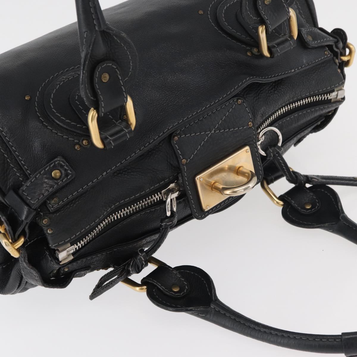 Chloe Paddington Hand Bag Leather Black Silver gold Auth 178515A