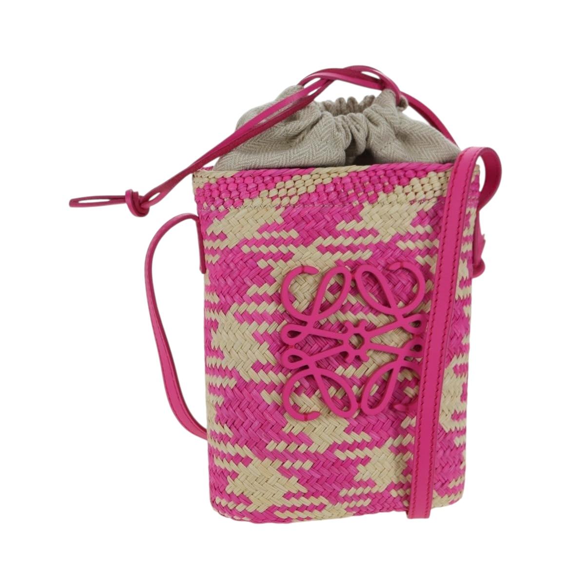 LOEWE Anagram Shoulder Bag Raffia Pink Auth 178517SAM