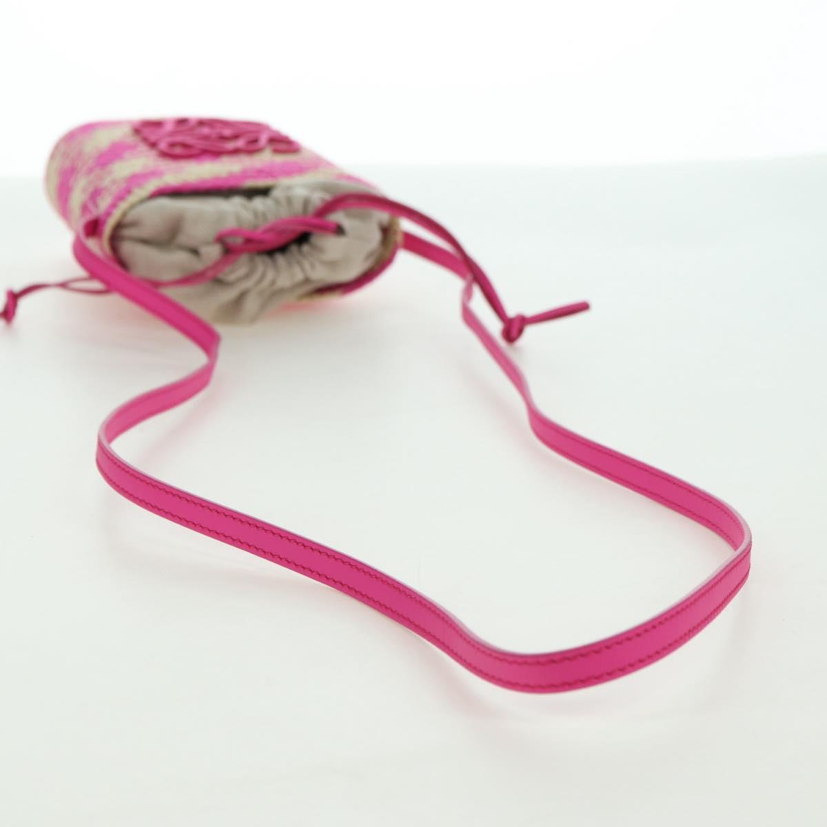 LOEWE Anagram Shoulder Bag Raffia Pink Auth 178517SAM