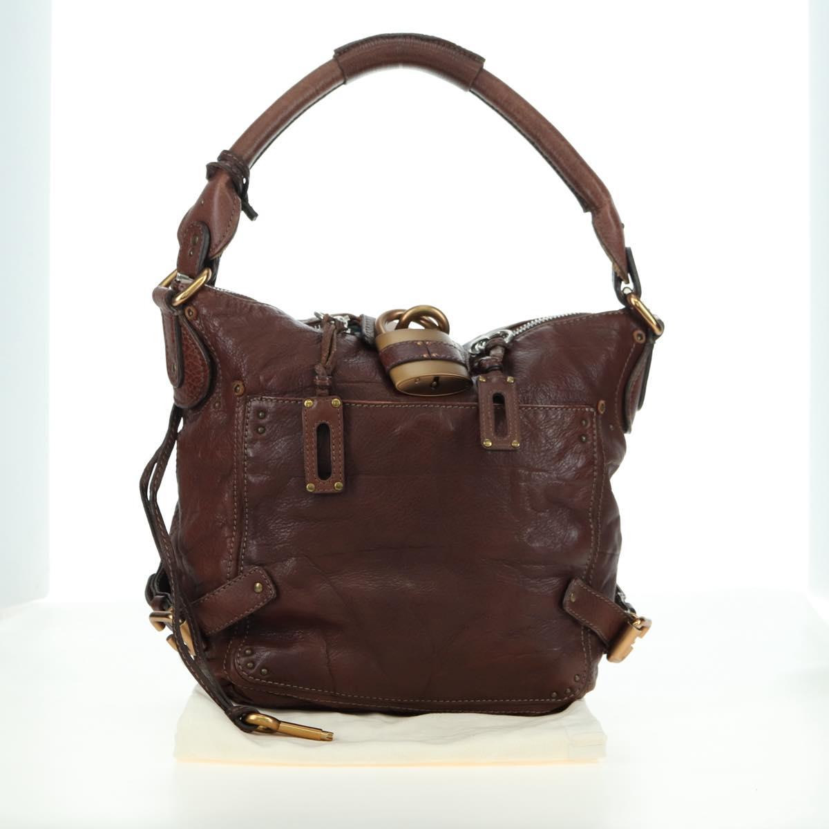 Chloe Paddington Shoulder Bag Leather Brown Gold Silver Auth 178518V