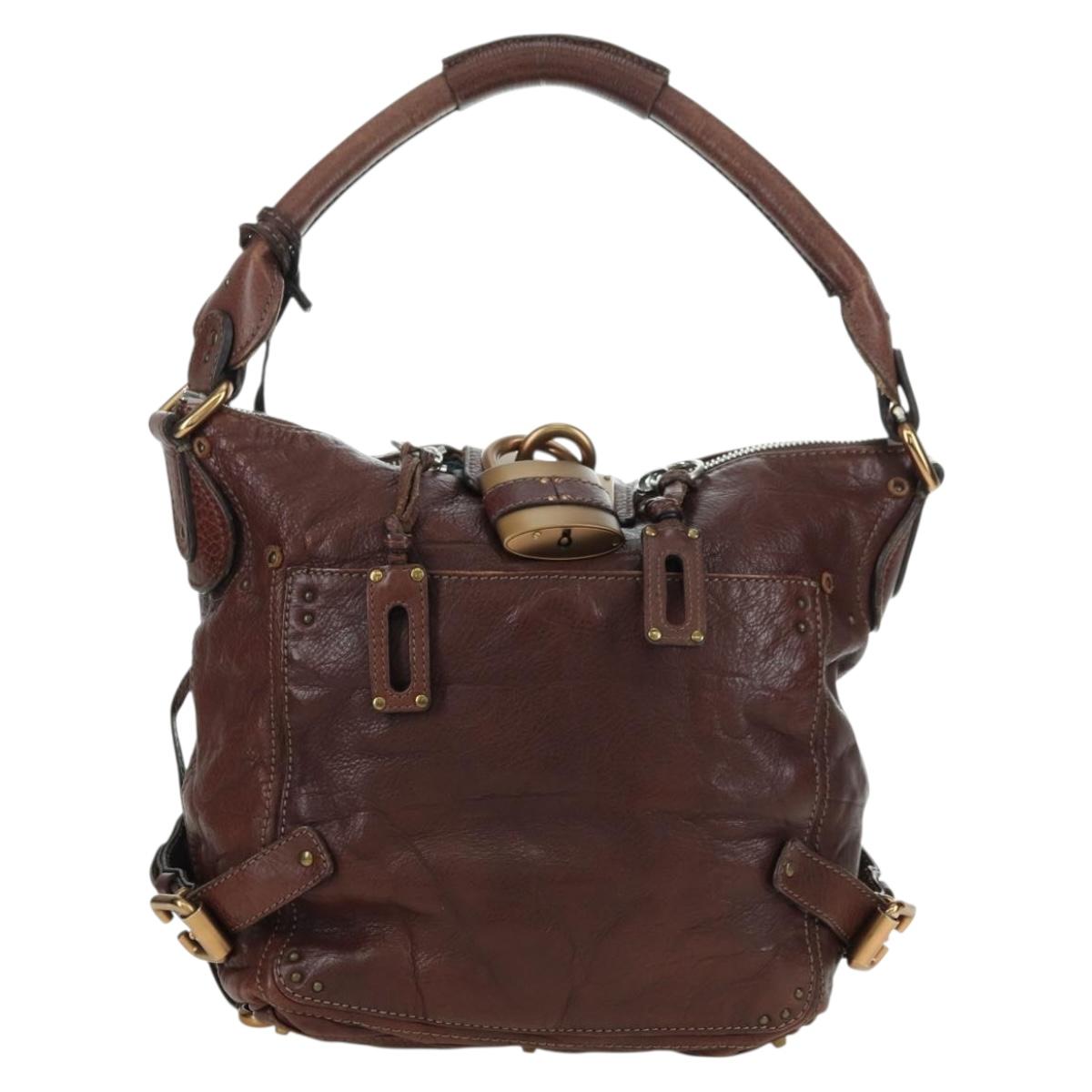 Chloe Paddington Shoulder Bag Leather Brown Gold Silver Auth 178518V