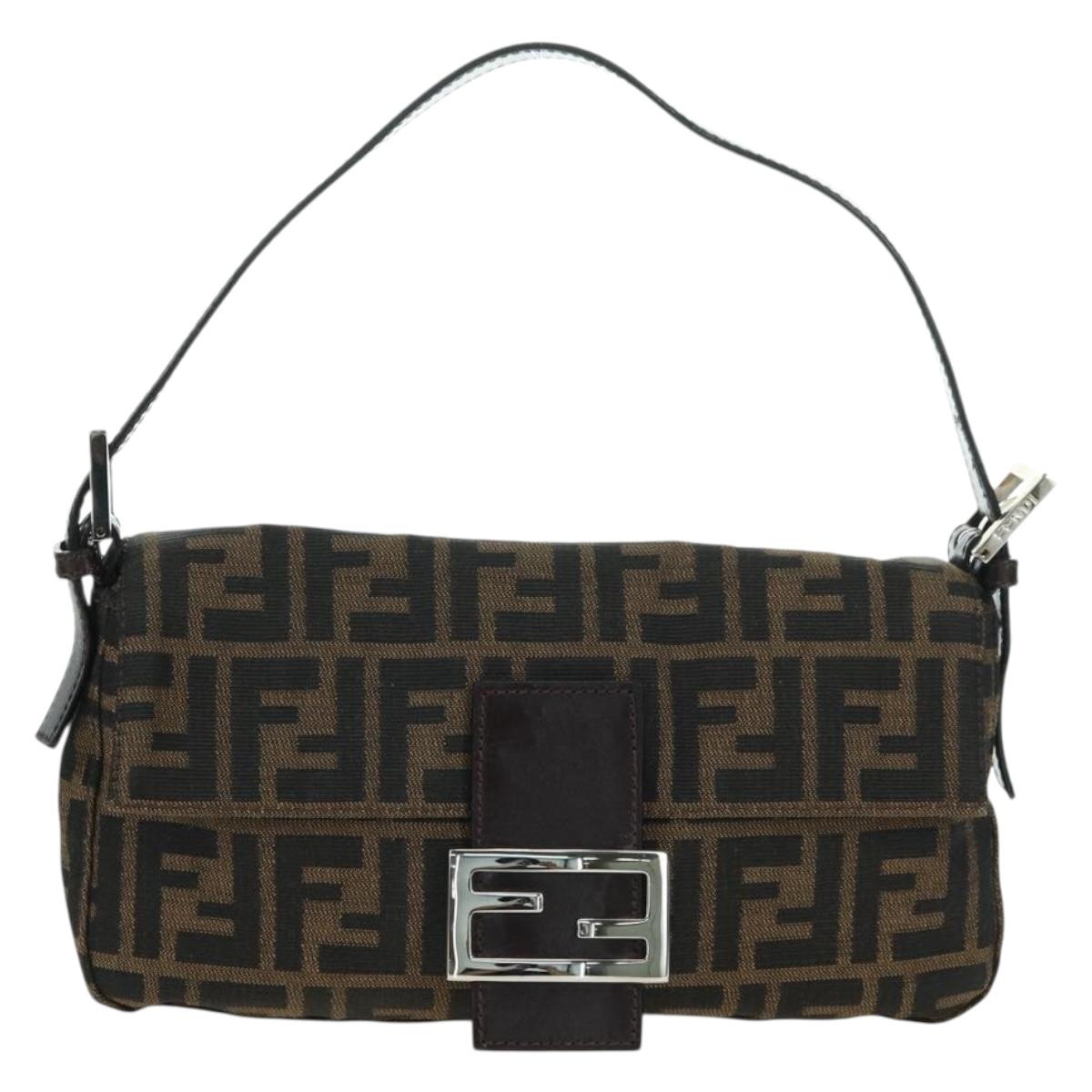 FENDI Zucca Canvas Mamma Baguette Shoulder Bag Black Brown Auth 178519SAV