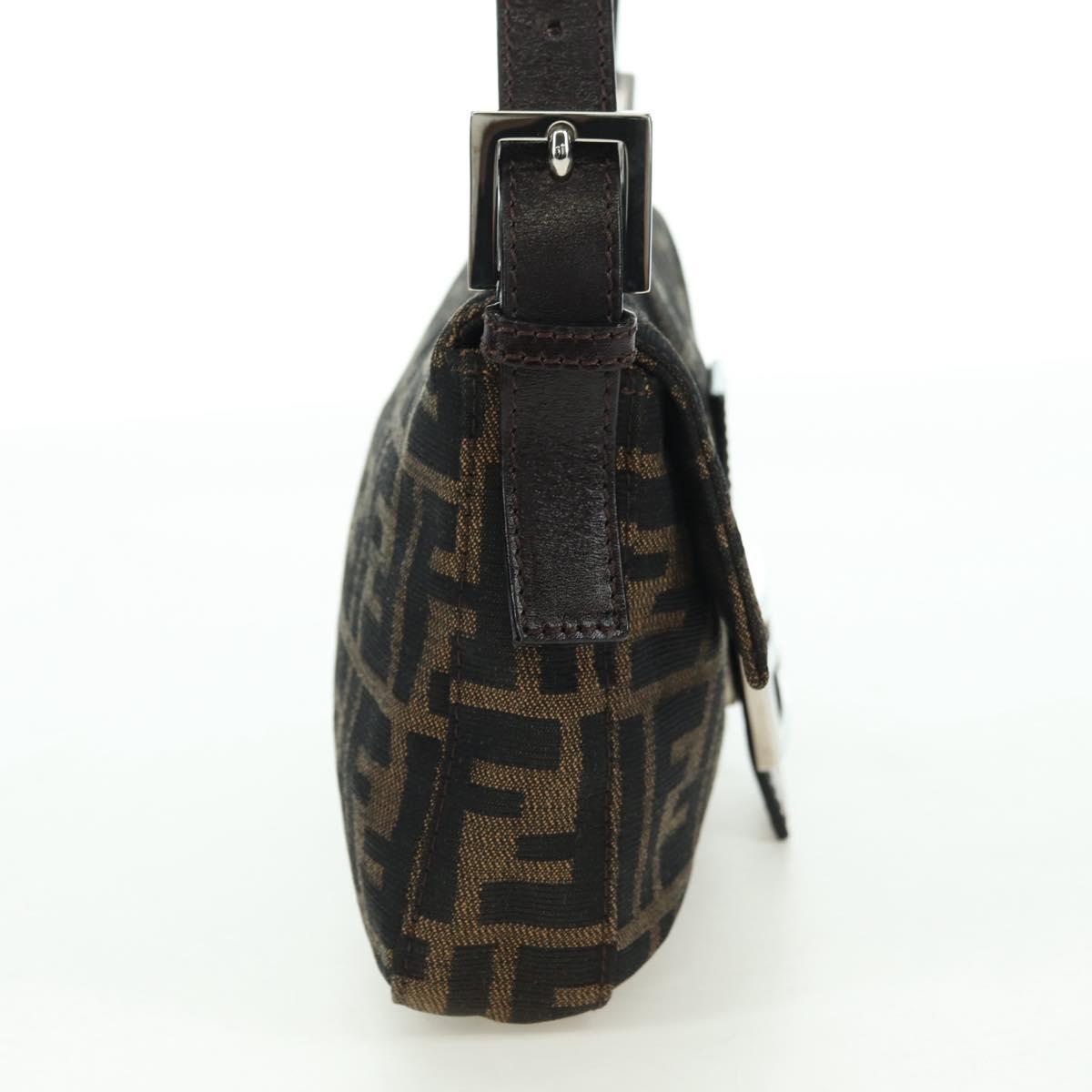 FENDI Zucca Canvas Mamma Baguette Shoulder Bag Black Brown Auth 178519SAV