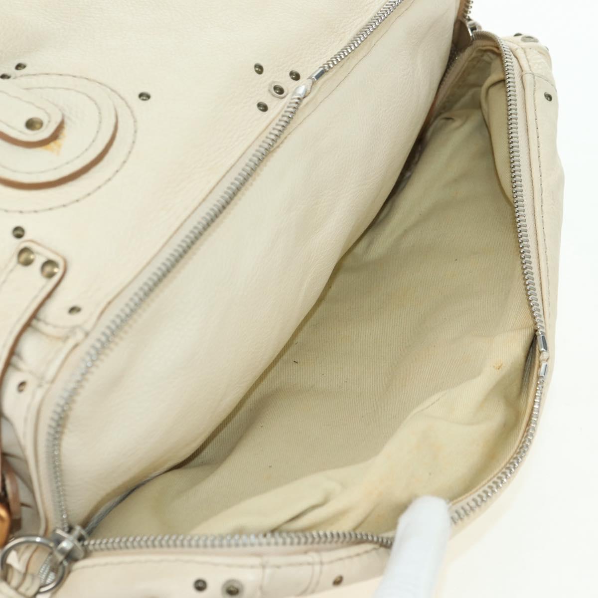 Chloe Paddington Hand Bag Leather White Silver Auth 178520V