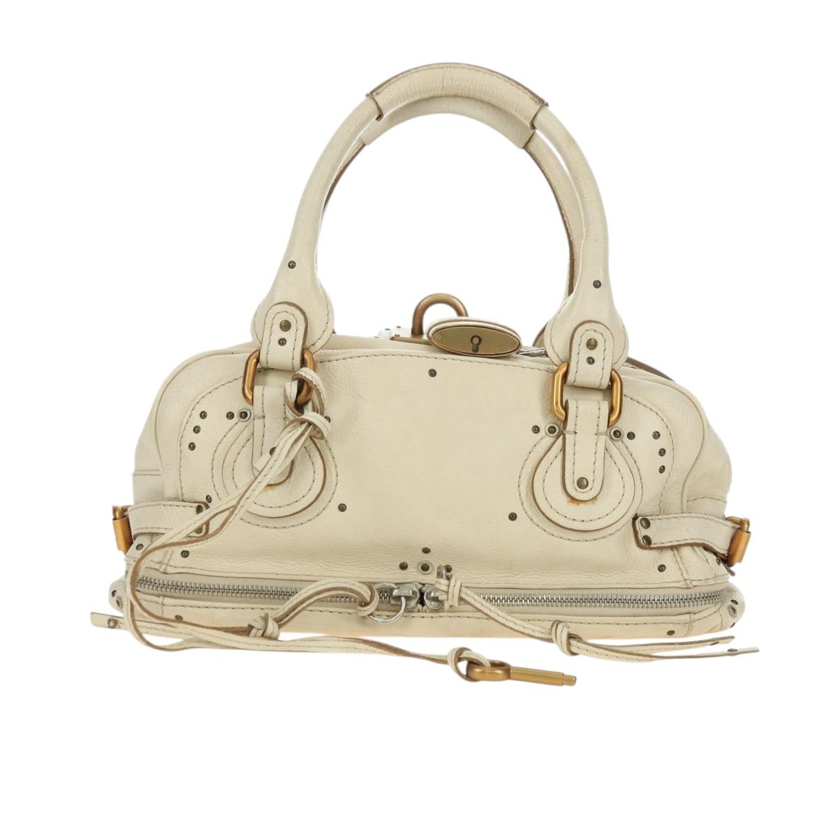 Chloe Paddington Hand Bag Leather White Silver Auth 178520V