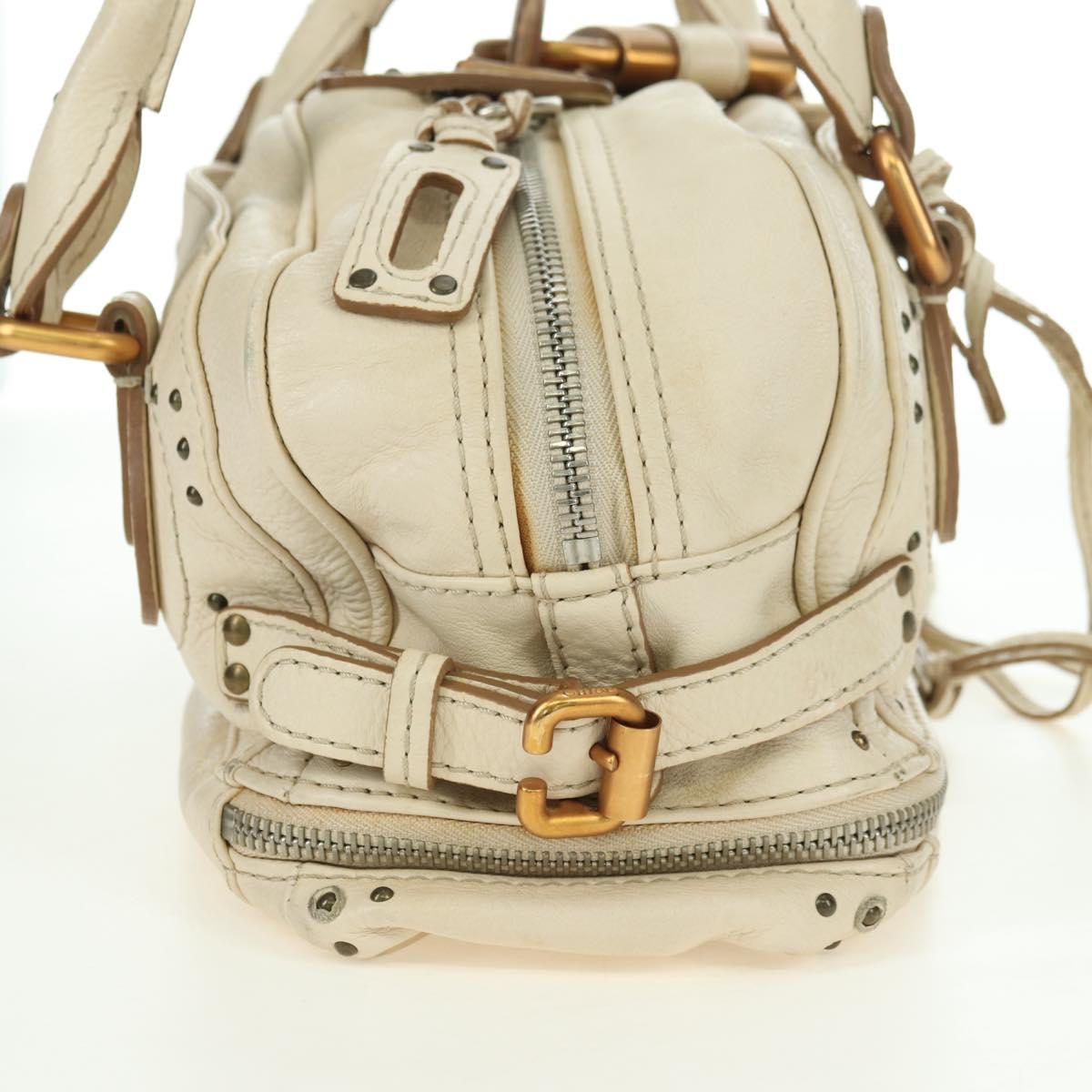 Chloe Paddington Hand Bag Leather White Silver Auth 178520V