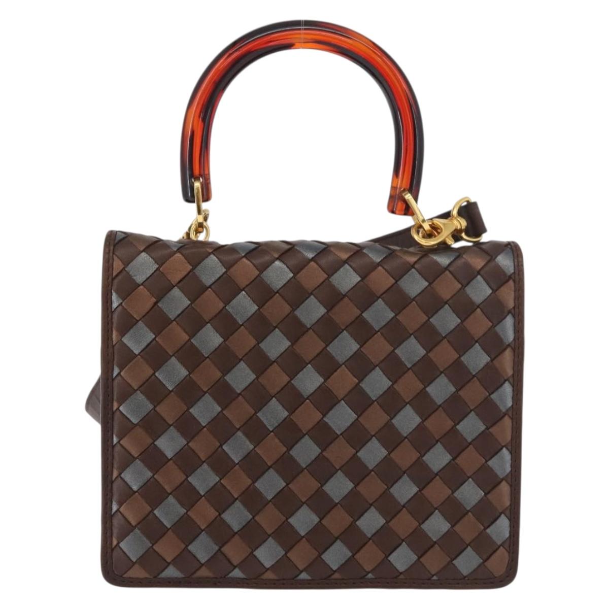 BOTTEGA VENETA INTRECCIATO Hand Bag Leather 2way Brown Gold Auth 178526A