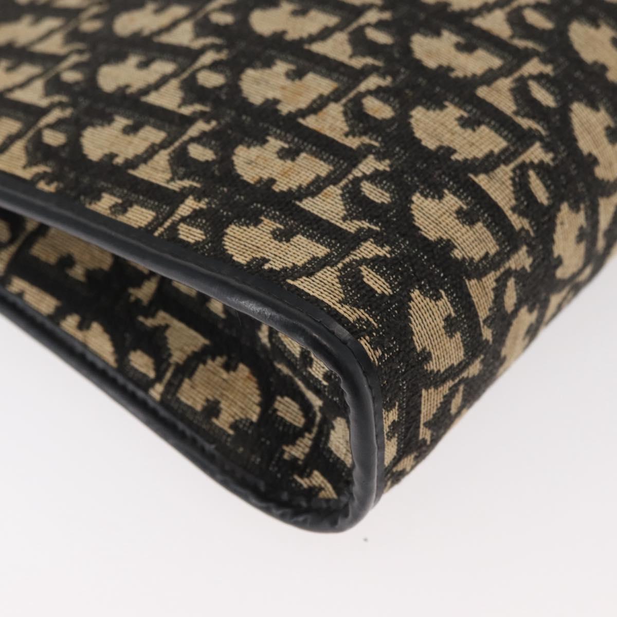 Christian Dior Trotter Canvas Shoulder Bag Navy Gold Auth 178534