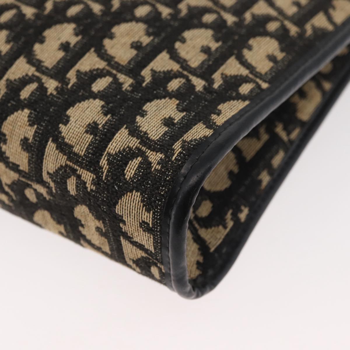 Christian Dior Trotter Canvas Shoulder Bag Navy Gold Auth 178534
