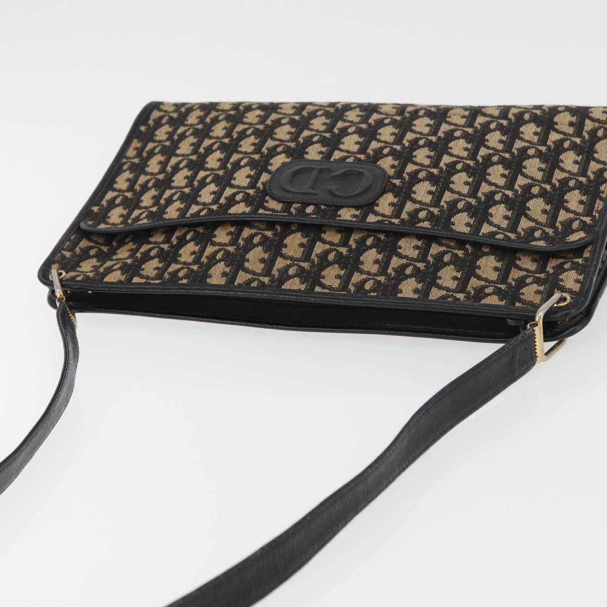 Christian Dior Trotter Canvas Shoulder Bag Navy Gold Auth 178534