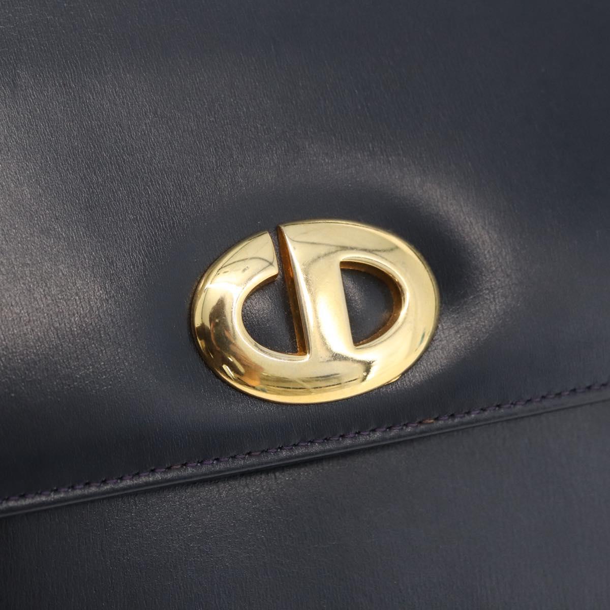 Christian Dior Hand Bag Calf Skin 2way Navy Gold Auth 178542A