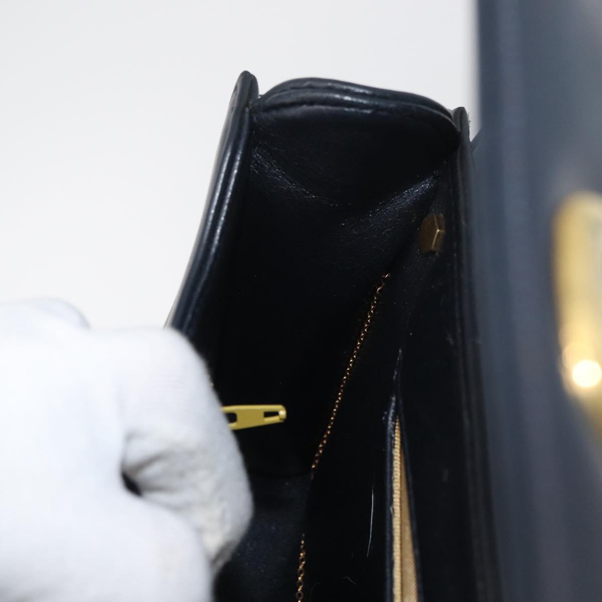 Christian Dior Hand Bag Calf Skin 2way Navy Gold Auth 178542A