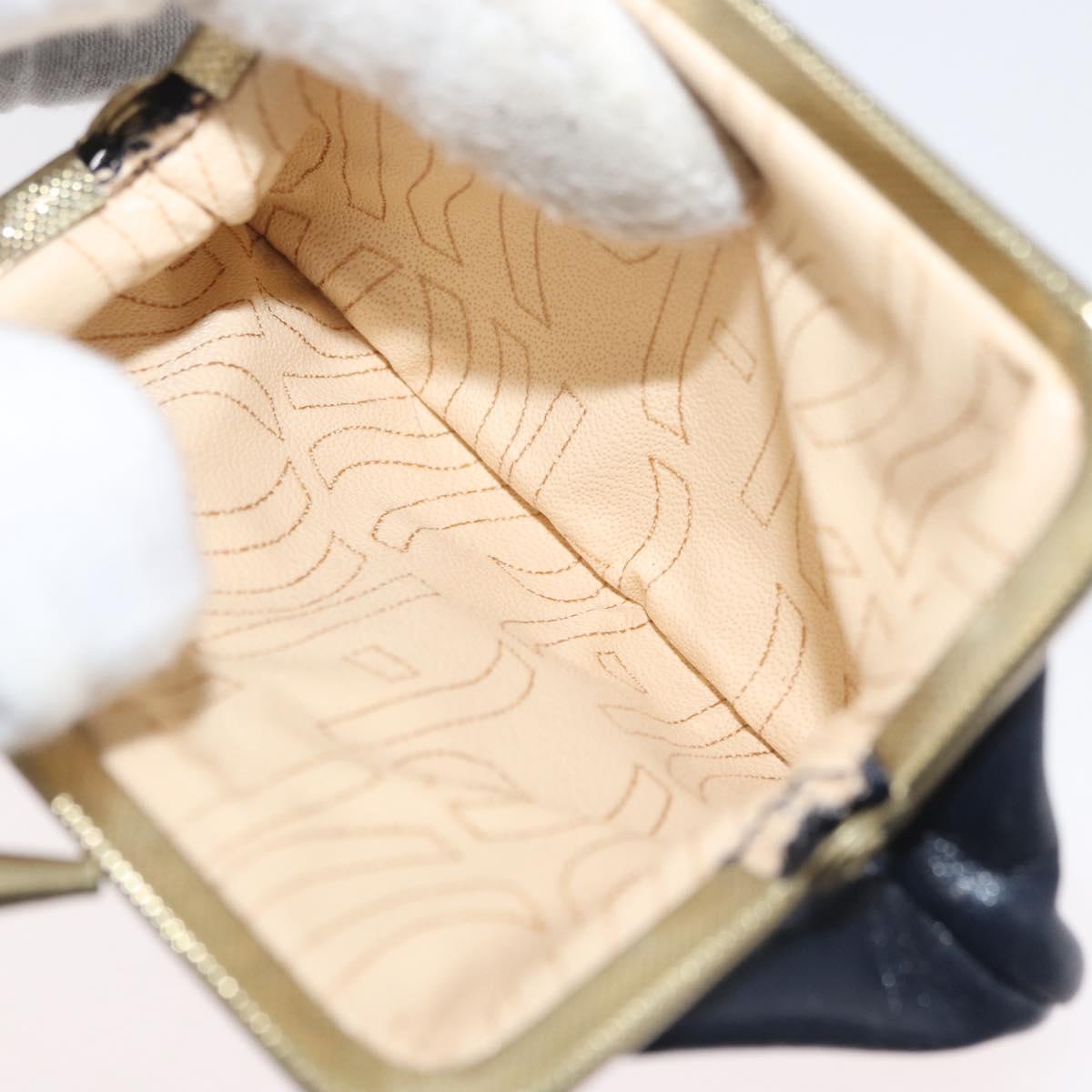 Christian Dior Hand Bag Calf Skin 2way Navy Gold Auth 178542A