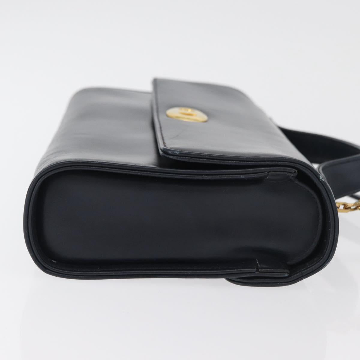 Christian Dior Hand Bag Calf Skin 2way Navy Gold Auth 178542A