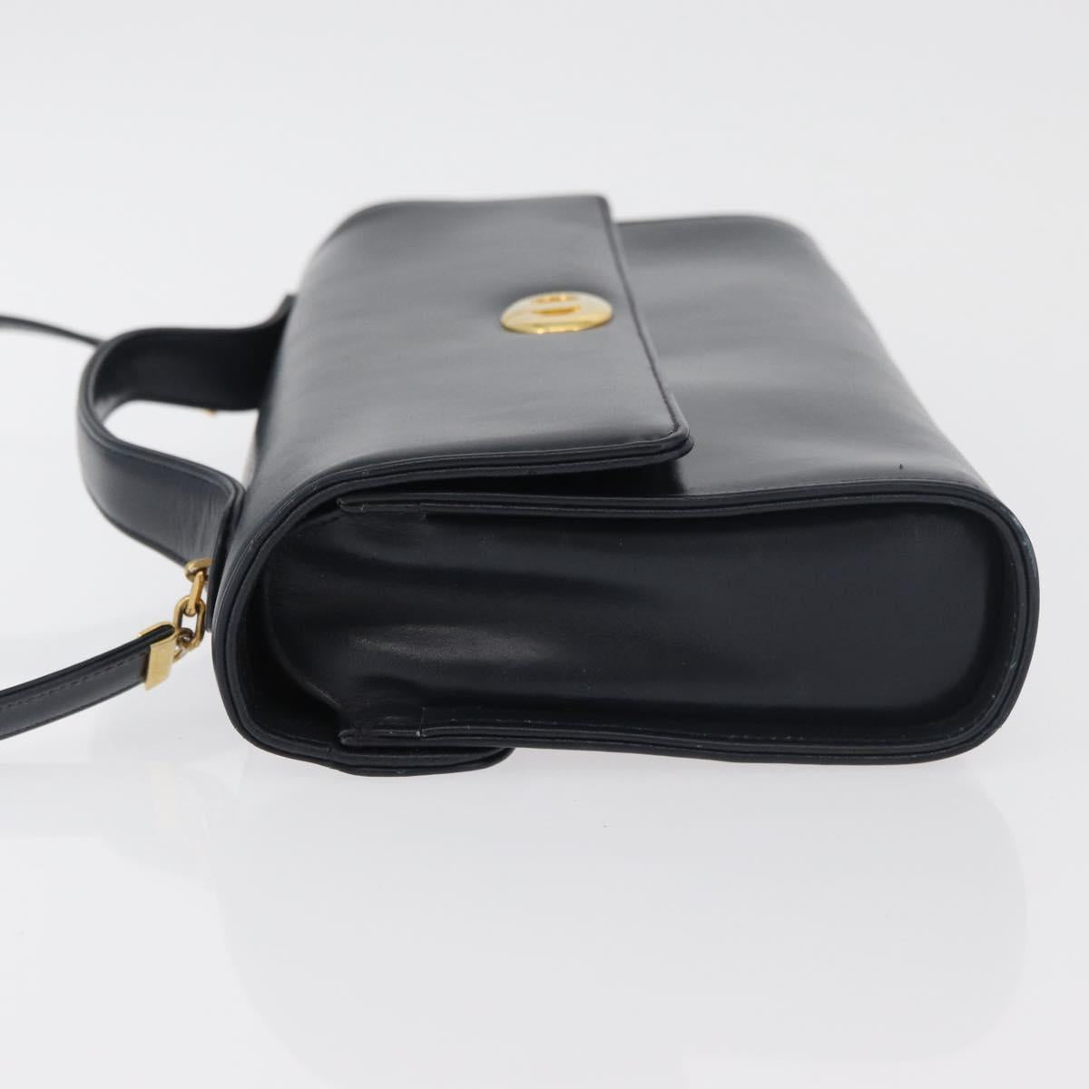 Christian Dior Hand Bag Calf Skin 2way Navy Gold Auth 178542A