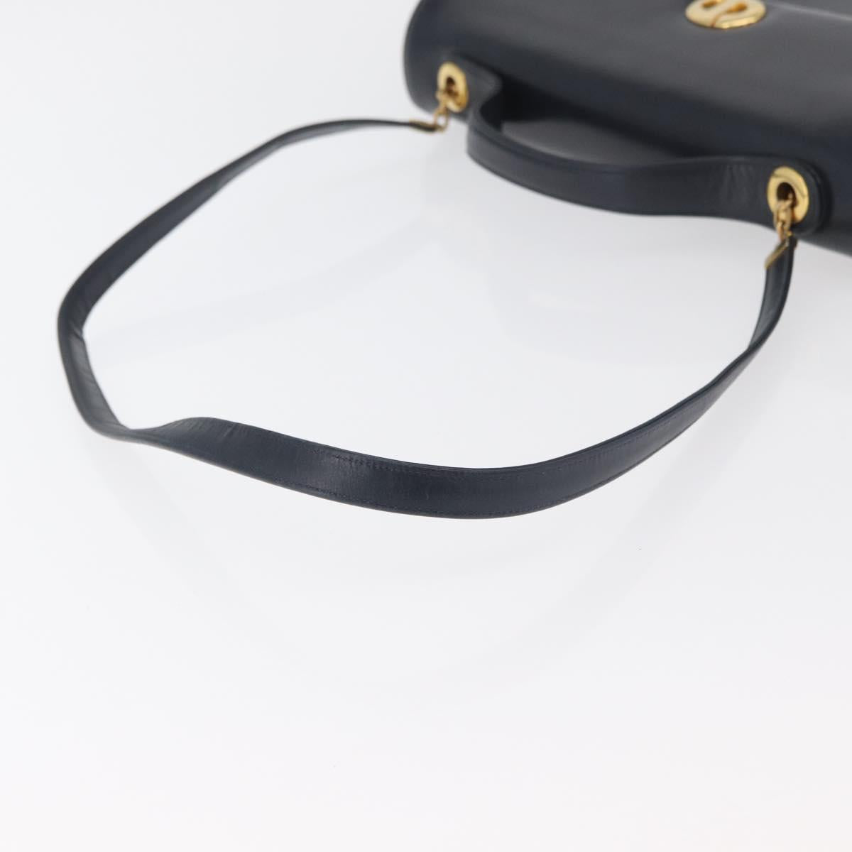 Christian Dior Hand Bag Calf Skin 2way Navy Gold Auth 178542A