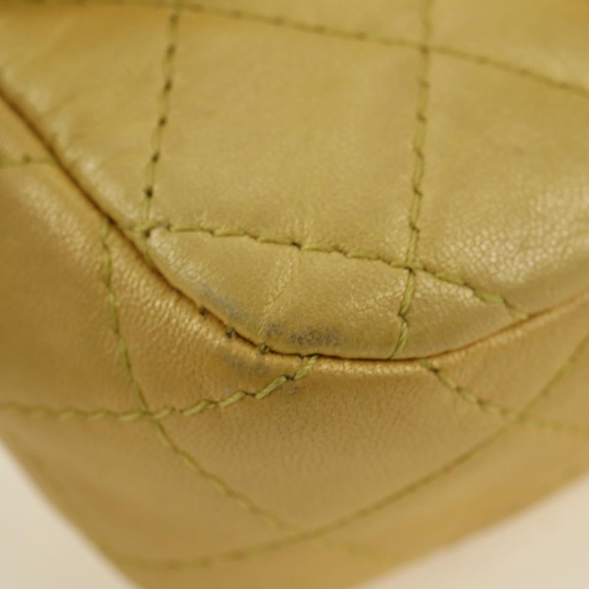CHANEL Mini Matelasse 16 Chain Bag Lamb Skin Yellow Gold CC Auth 178543SAV