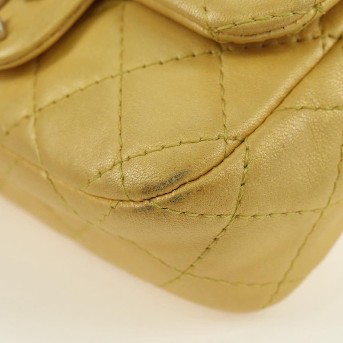 CHANEL Mini Matelasse 16 Chain Bag Lamb Skin Yellow Gold CC Auth 178543SAV