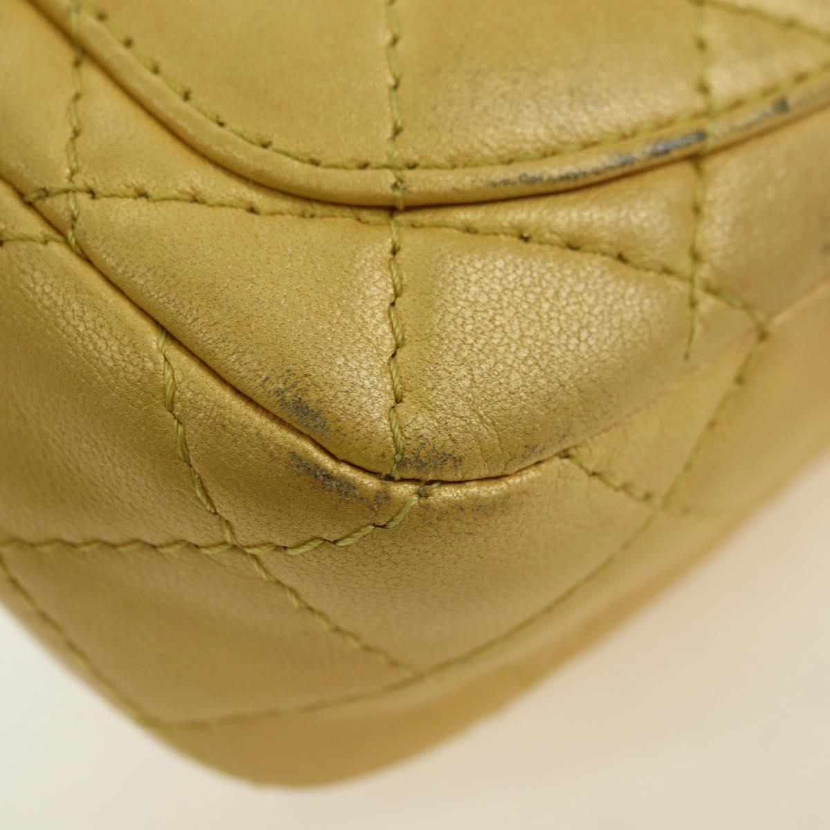 CHANEL Mini Matelasse 16 Chain Bag Lamb Skin Yellow Gold CC Auth 178543SAV