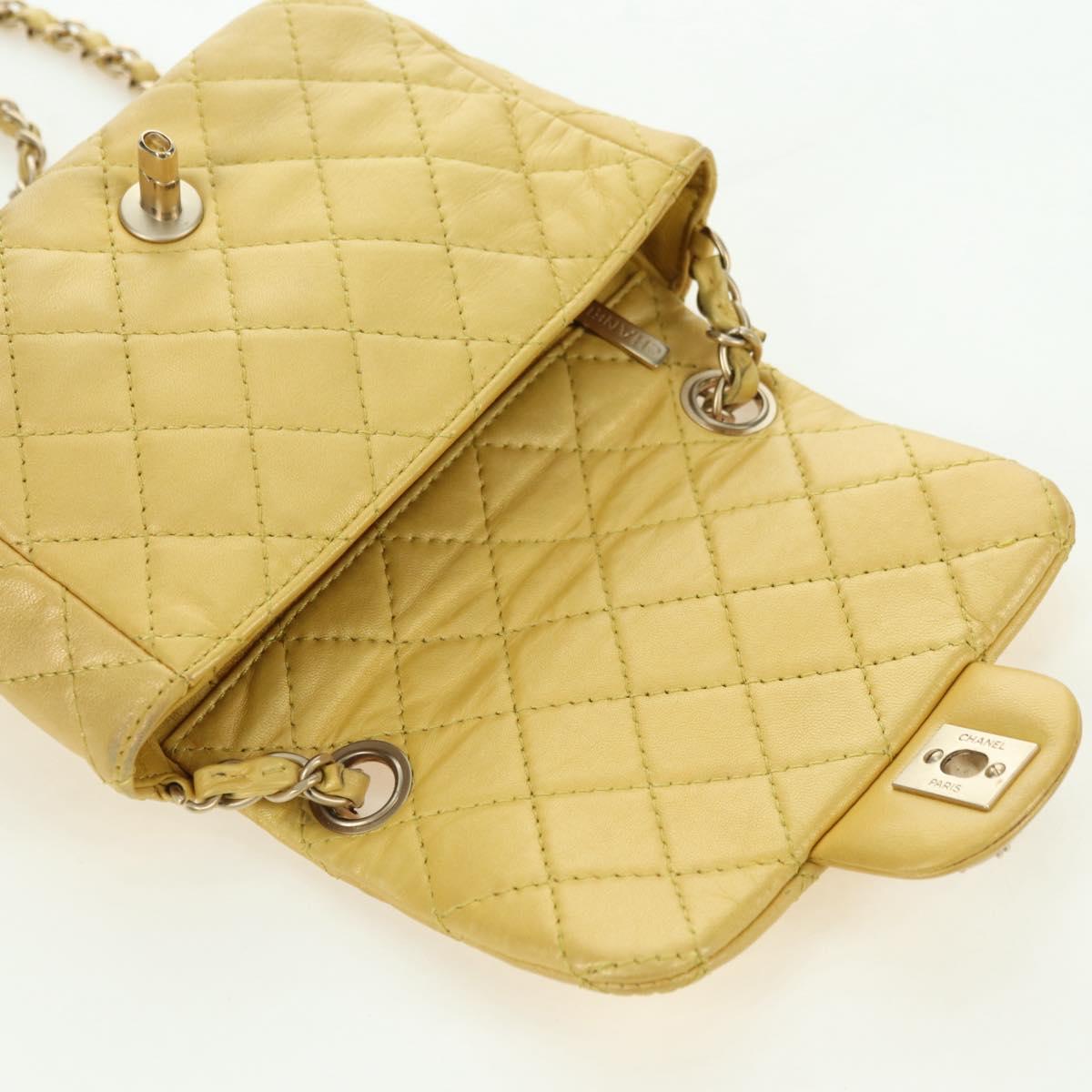 CHANEL Mini Matelasse 16 Chain Bag Lamb Skin Yellow Gold CC Auth 178543SAV