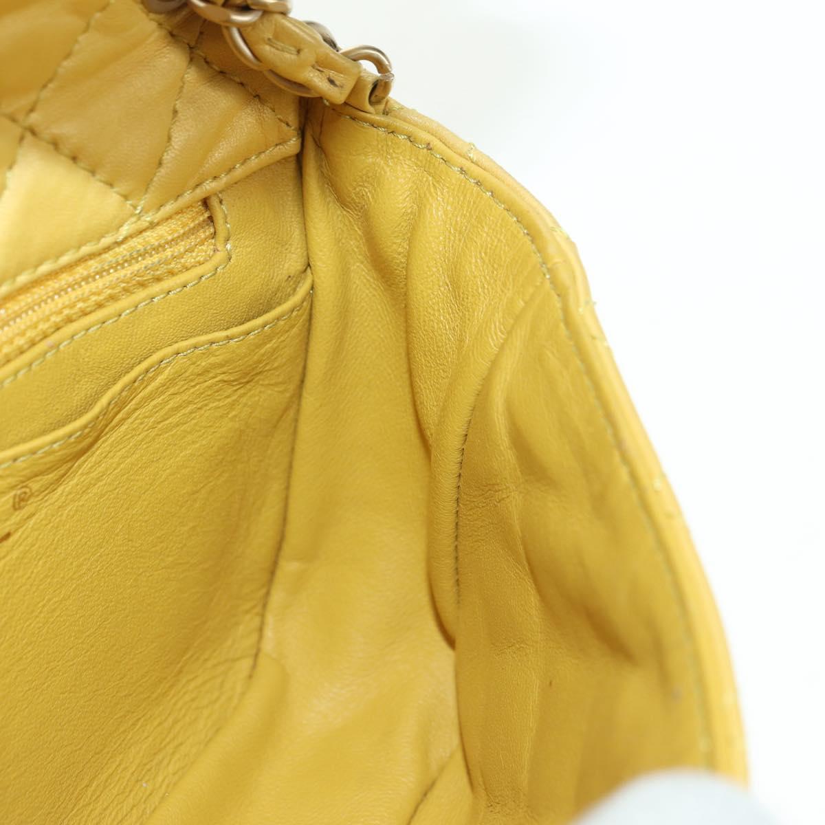 CHANEL Mini Matelasse 16 Chain Bag Lamb Skin Yellow Gold CC Auth 178543SAV