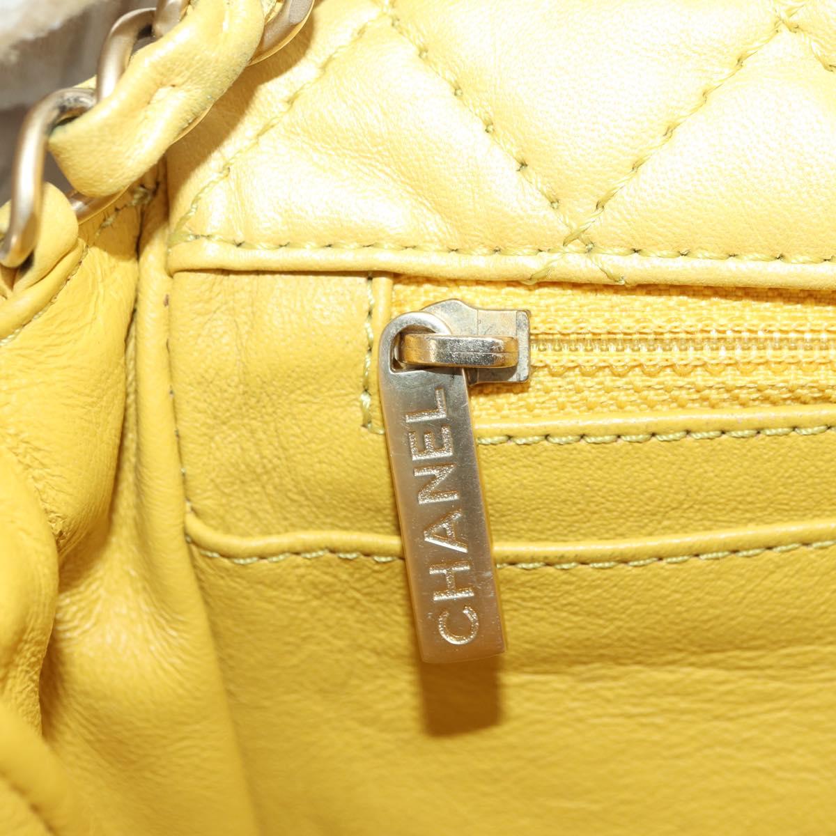 CHANEL Mini Matelasse 16 Chain Bag Lamb Skin Yellow Gold CC Auth 178543SAV