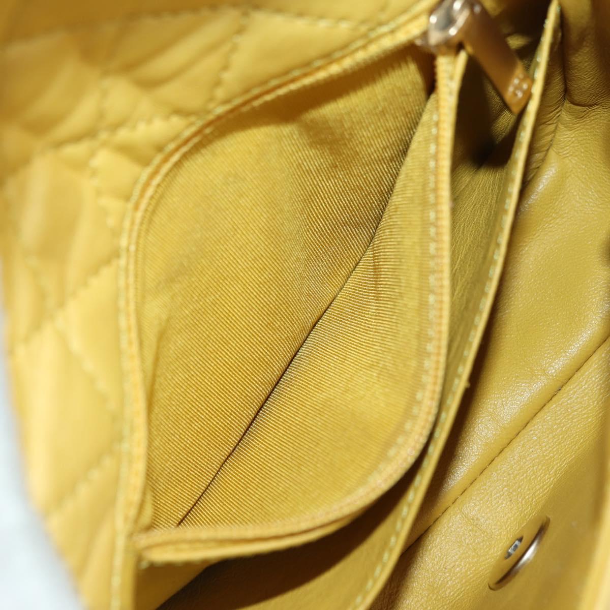 CHANEL Mini Matelasse 16 Chain Bag Lamb Skin Yellow Gold CC Auth 178543SAV
