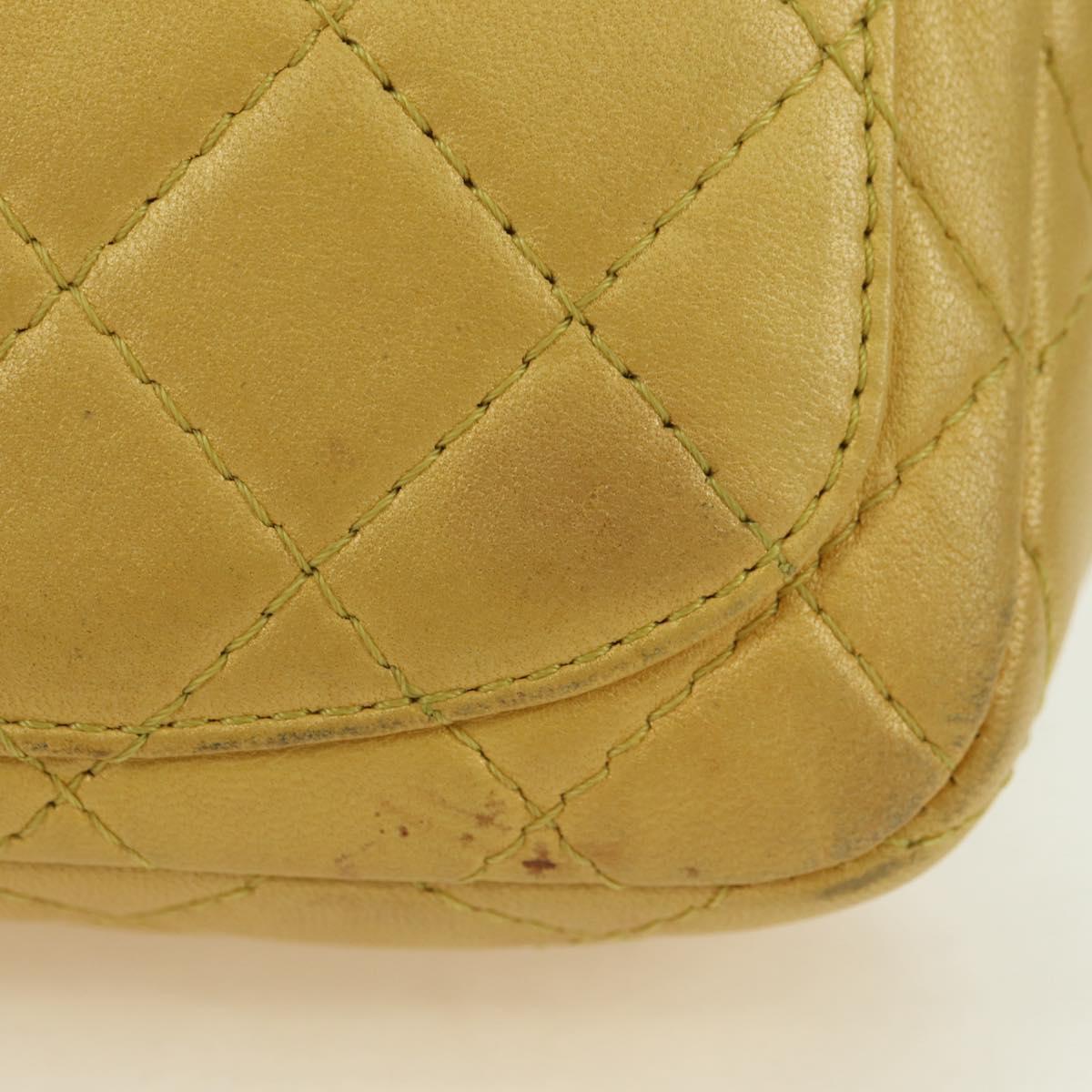 CHANEL Mini Matelasse 16 Chain Bag Lamb Skin Yellow Gold CC Auth 178543SAV