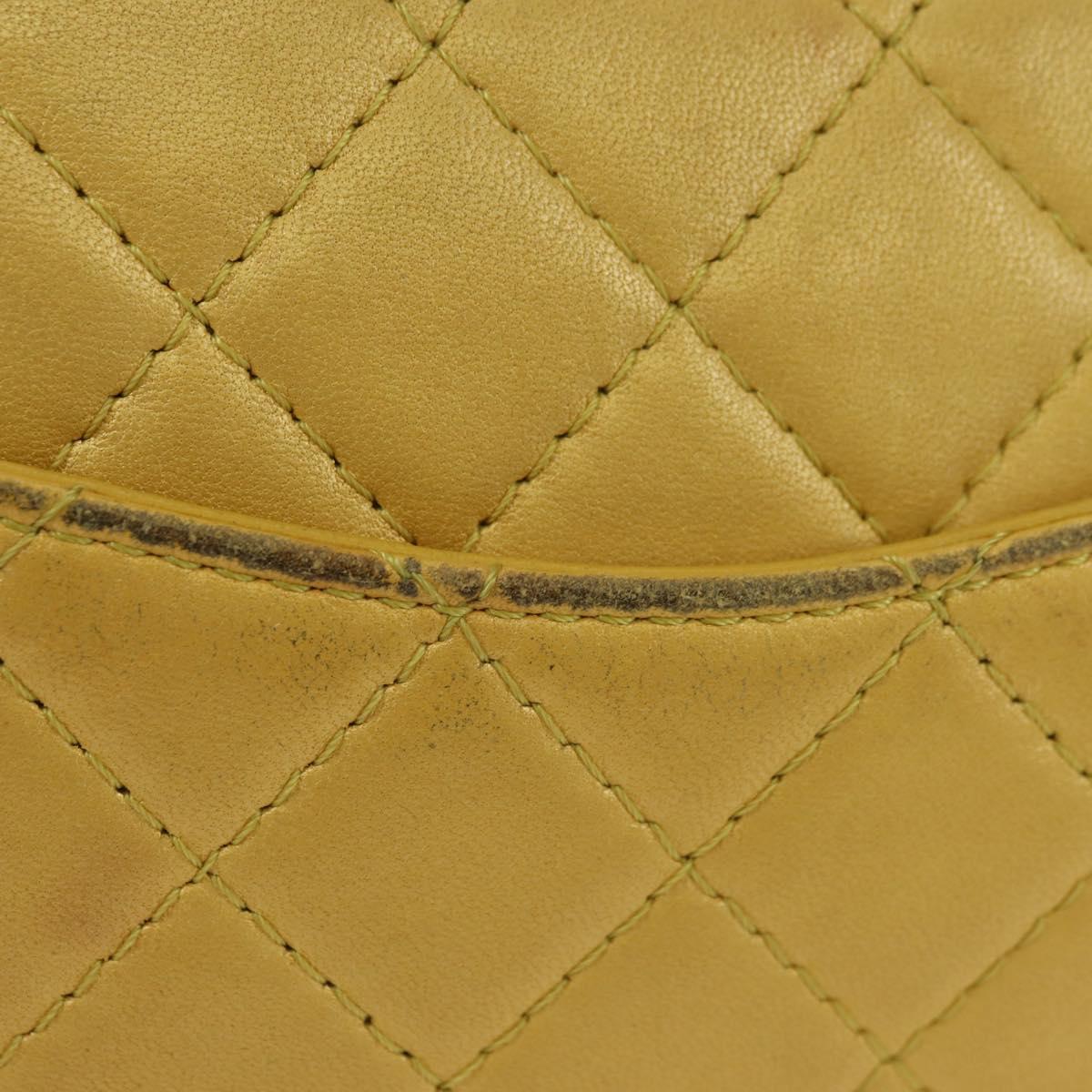 CHANEL Mini Matelasse 16 Chain Bag Lamb Skin Yellow Gold CC Auth 178543SAV